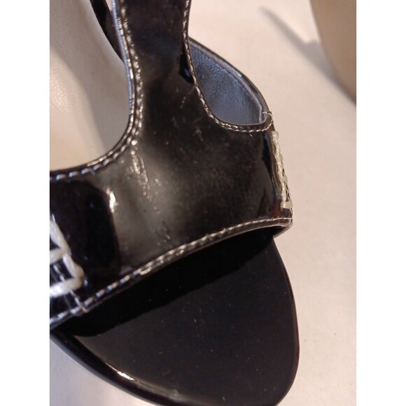 Predictions Women 7.5 Black and Tan 2000s Faux Patent Leather Sandal Slides Mule - Picture 10 of 11